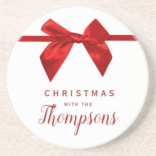 Red Bow Christmas Ceramic  コースター (正面)