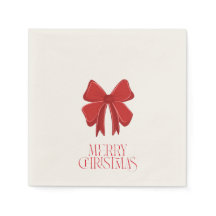 Red Bow Christmas Cocktail Napkins | Holiday Party