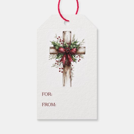 Red Bow Christmas Cross ギフトタグ (裏面)