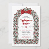 Red Bow Christmas Party Invitation Holiday Dinner  招待状 (正面)
