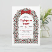 Red Bow Christmas Party Invitation Holiday Dinner  招待状 (スタンド正面)