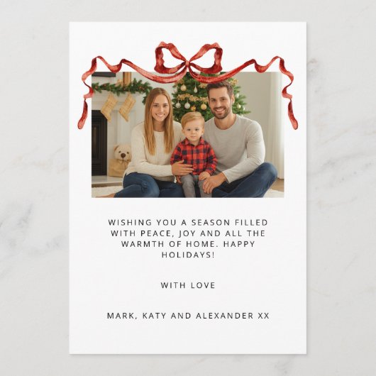 Red Bow Christmas Photo シーズンカード (裏面)