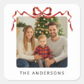 Red Bow Christmas Photo スクエアシール (正面)