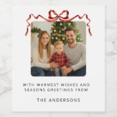 Red Bow Christmas Photo ワインラベル (シングルラベル)