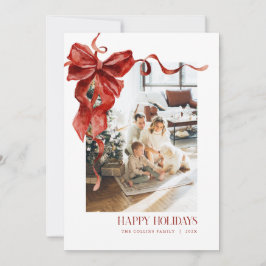 Red Bow Christmas Photo Card Coquette Holiday Card シーズンカード