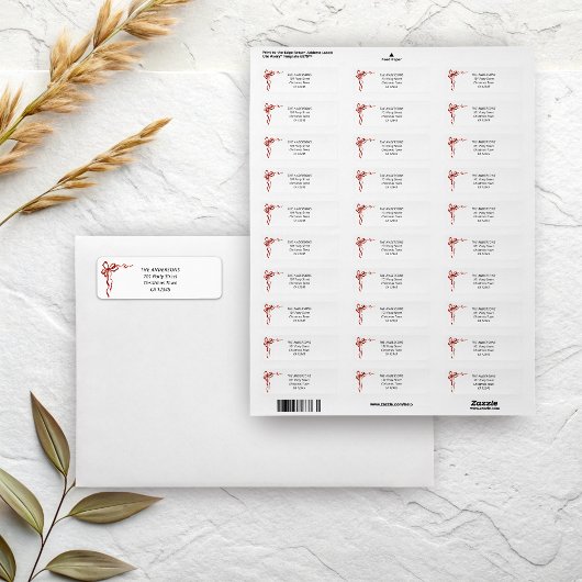 Red Bow Christmas Return Address ラベル