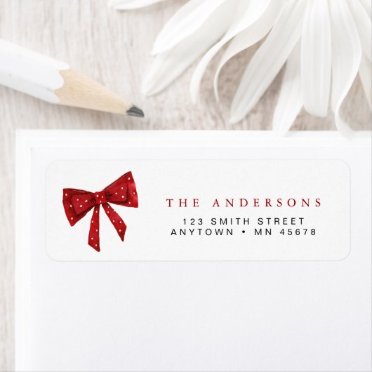 Red Bow Christmas Return Address Label Holiday ラベル (インサイチュ)