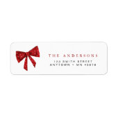 Red Bow Christmas Return Address Label Holiday ラベル (正面)