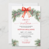 Red Bow Christmas Sweet 16 Birthday Invitation 招待状 (正面)