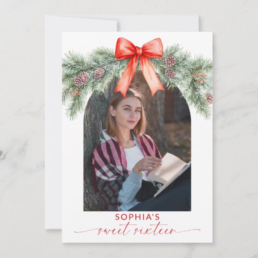 Red Bow Christmas Sweet 16 Birthday Invitation 招待状 (裏面)