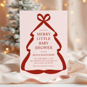 Red Bow Christmas Tree Merry Little Baby Shower 招待状
