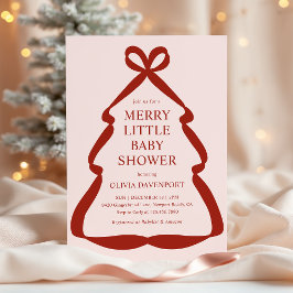 Red Bow Christmas Tree Merry Little Baby Shower 招待状