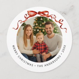 Red Bow Circle Christmas Photo シーズンカード