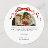 Red Bow Circle Christmas Photo シーズンカード (裏面)