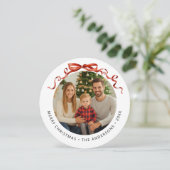 Red Bow Circle Christmas Photo シーズンカード (スタンド正面)