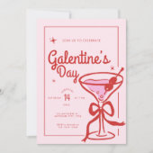 Red Bow Cocktail Galentine's Day 招待状 (正面)