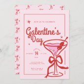 Red Bow Cocktail Galentine's Day 招待状 (正面/裏面)