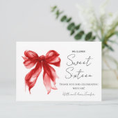 Red Bow Coquette Script Sweet 16 サンクスカード サンキューカード (スタンド正面)