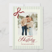 Red Bow Family Photo Christmas Holiday Card シーズンカード (正面)