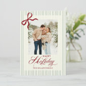 Red Bow Family Photo Christmas Holiday Card シーズンカード (スタンド正面)