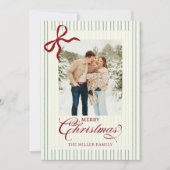 Red Bow Family Photo Christmas Holiday Card シーズンカード (正面)