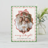 Red Bow Family Photo Christmas Holiday Card シーズンカード (スタンド正面)