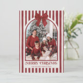 Red Bow Family Photo Christmas Holiday Card シーズンカード (スタンド正面)