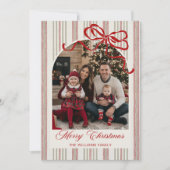 Red Bow Family Photo Christmas Holiday Card シーズンカード (正面)