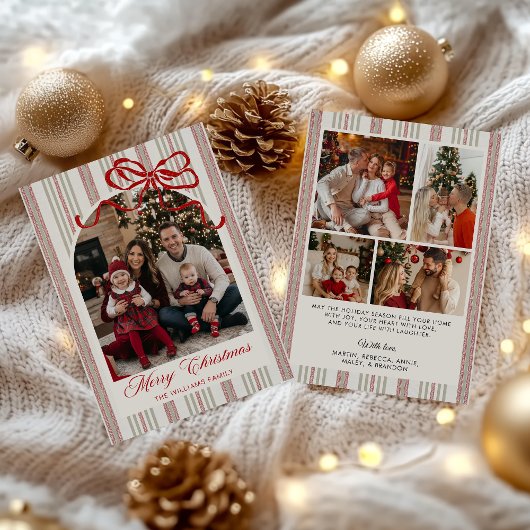Red Bow Family Photo Christmas Holiday Card シーズンカード