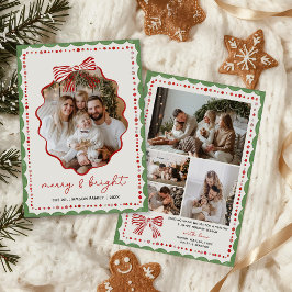 Red Bow Family Photo Christmas Holiday Card シーズンカード