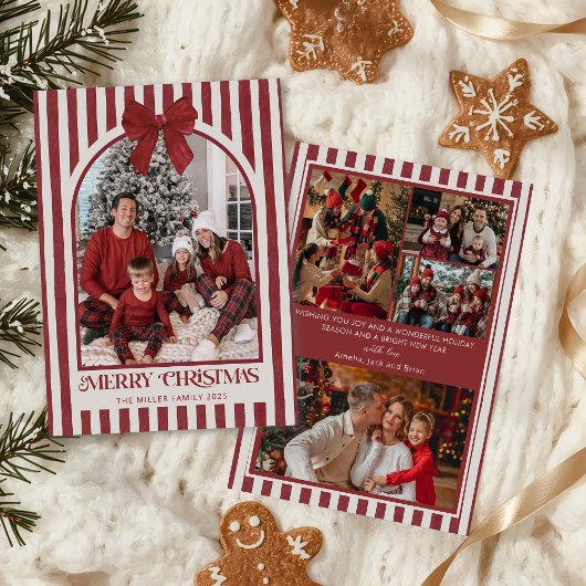 Red Bow Family Photo Christmas Holiday Card シーズンカード