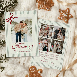 Red Bow Family Photo Christmas Holiday Card シーズンカード