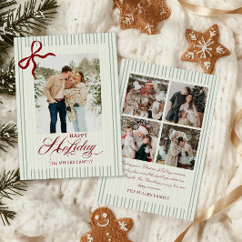 Red Bow Family Photo Christmas Holiday Card シーズンカード