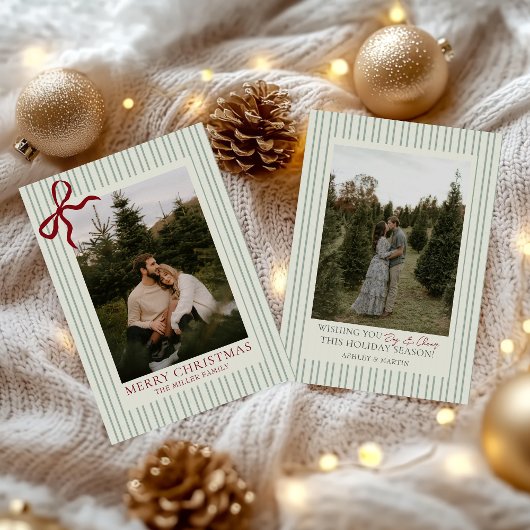 Red Bow Family Photo Christmas Holiday Card シーズンカード