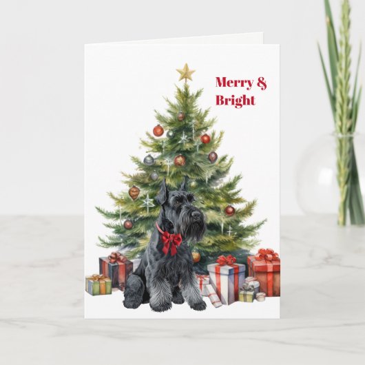 Red Bow Giant Schnauzer Christmas Tree Card シーズンカード (正面)