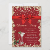 Red Bow,Glass Pearls Stars Red Company Christmas  招待状 (正面)