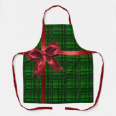 Red Bow Green Gingham Plaid Christmas Present  エプロン (正面)