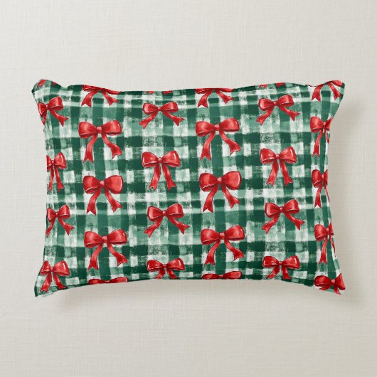 Red Bow Green Plaid Christmas アクセントクッション (正面)