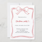 Red bow hand-drawn Christmas Party 招待状 (正面)