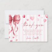Red Bow Hearts Valentines Baby Shower サンキューカード (正面)
