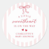 Red Bow Hearts Valentines Baby Shower ラウンドシール (正面)