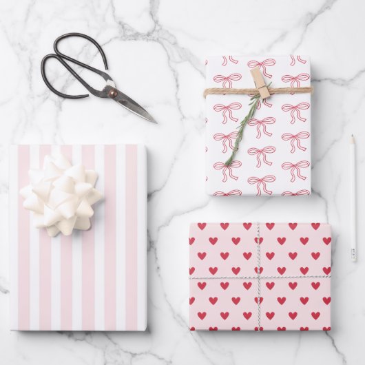 Red Bow Hearts Valentine's Day Gifts ラッピングペーパーシート (正面)