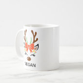 Red Bow Holiday Antlers Reindeer Face コーヒーマグカップ (正面左)