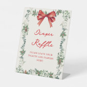 Red Bow Holiday Baby Shower Diaper Raffle 台座サイン (正面)