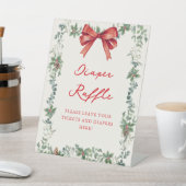 Red Bow Holiday Baby Shower Diaper Raffle 台座サイン (インサイチュ)