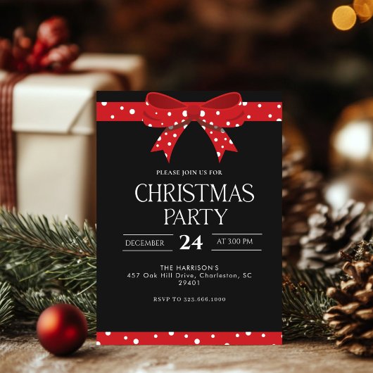 Red Bow Holiday Christmas Dinner 招待状