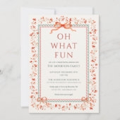 Red Bow Holiday Holly Christmas Party  招待状 (正面)