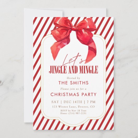 Red Bow Holiday Jingle and Mingle Christmas Party 招待状 (正面)