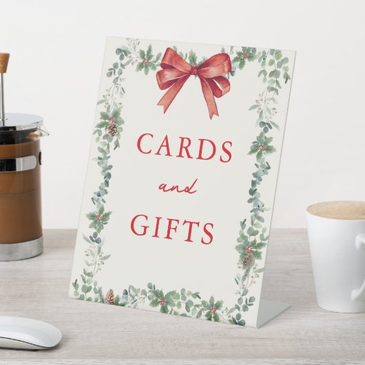 Red Bow Holiday Party Cards and Gifts 台座サイン (インサイチュ)