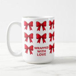 Red Bow Holiday Pattern Wrapped With Love コーヒーマグカップ